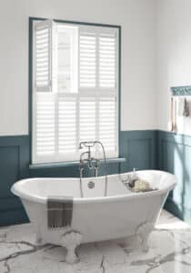 Faux Wood Shutters - in a Bathroom - The Scottish Shutter Company