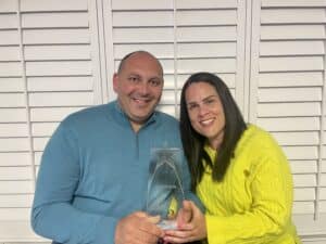 Judith & David D'Ambrosio with their award for Best Internal Shutter Installation 2022