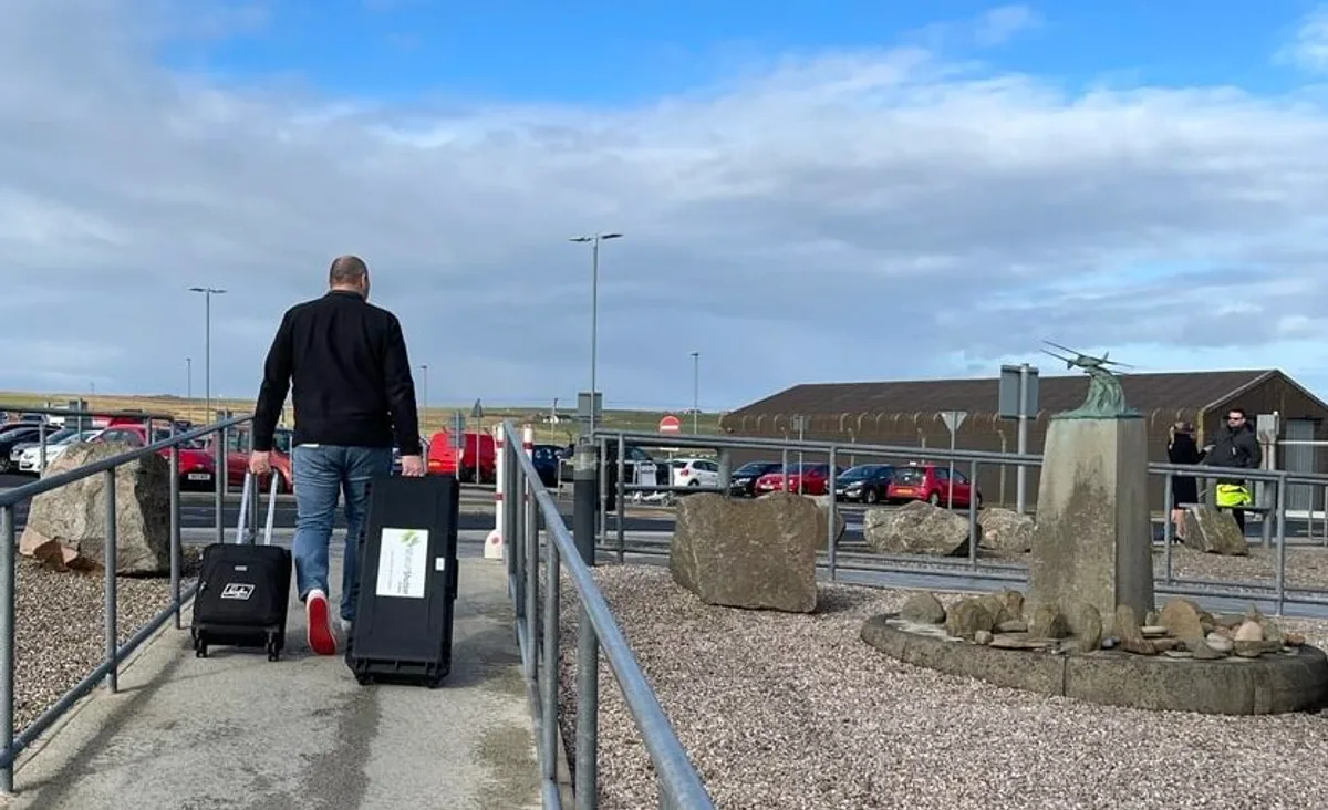 The Scottish Shutter Company team arriving on Orkney with measuring tools