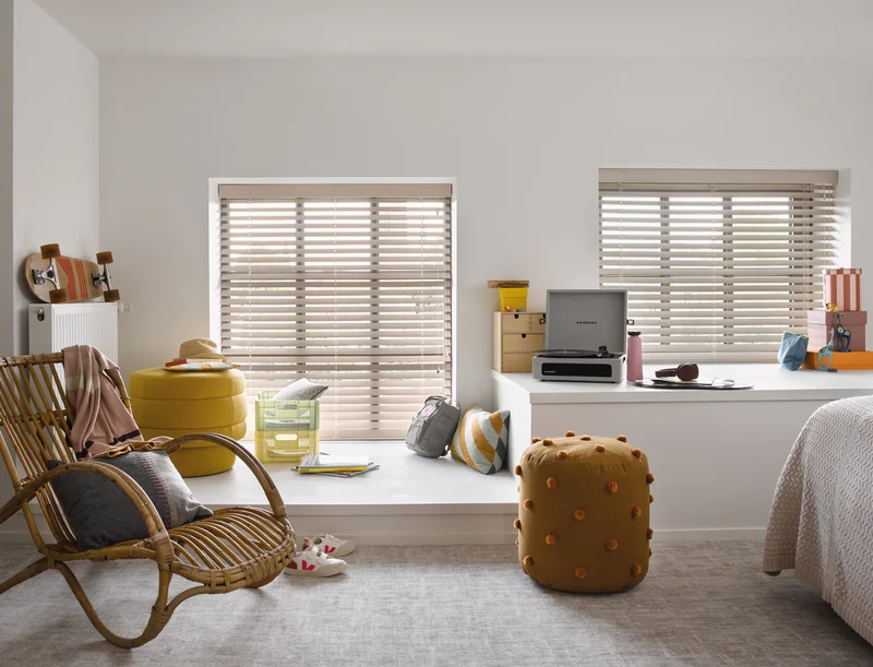 Luxaflex Wood Venetian blinds in a living room