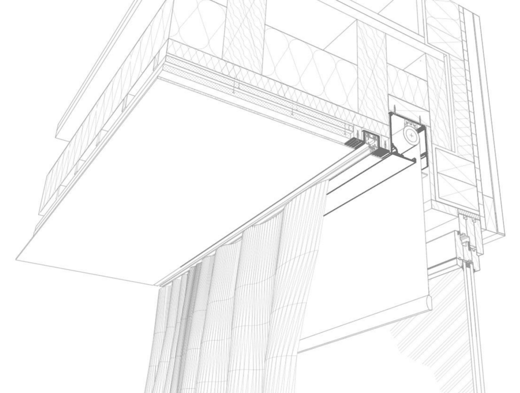 CAD drawing of Blindspace concealed blind system installed in ceiling