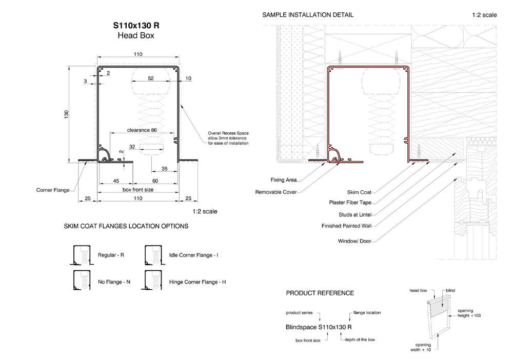 BlindSpace concealed blinds CAD technical drawing showing installation details