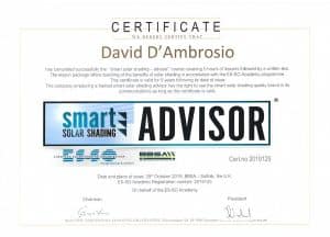 European Smart-Shading Organisation 3 David D'Ambrosio Certified Smart Solar Shading Advisor - European Solar Shading Organisation
