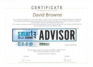European Smart-Shading Organisation 4 David Browne Certified Smart Solar Shading Advisor - European Solar Shading Organisation