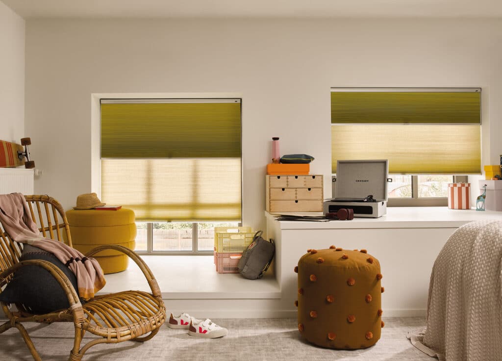 Day and night Duette blinds with translucent and room darkening fabrics in one blind - The Scottish Shutter Company