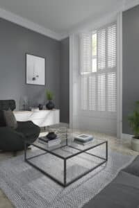 Faux Wood Shutters - in a Lounge - The Scottish Shutter Company