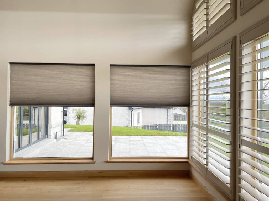 Luxaflex Duette blinds with window shutters by The Scottish Shutter Company