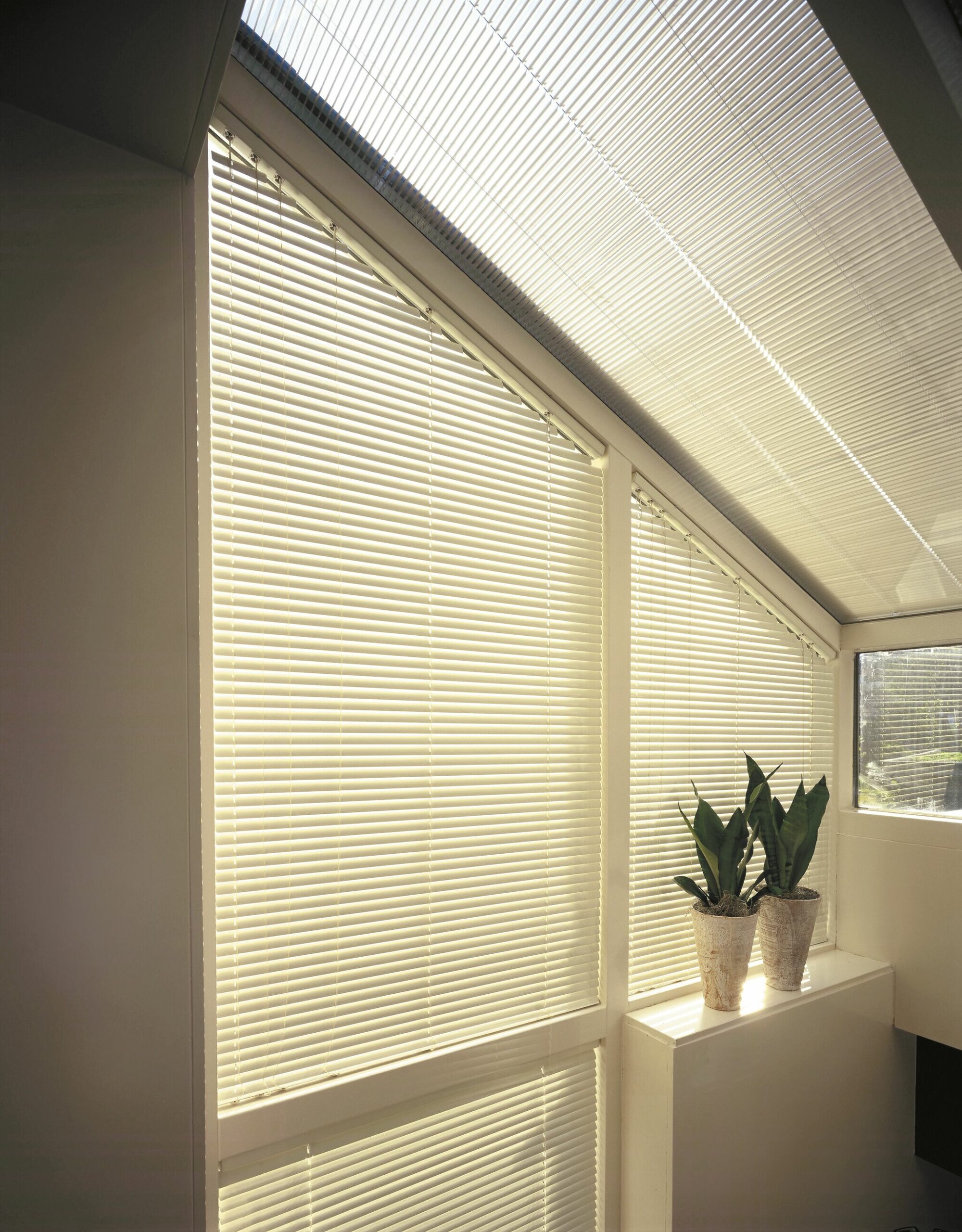 Metal Venetian Blinds on a Shaped Gable Window